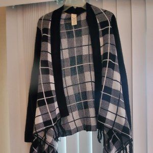 Black White Plaid Cardigan with Fringe